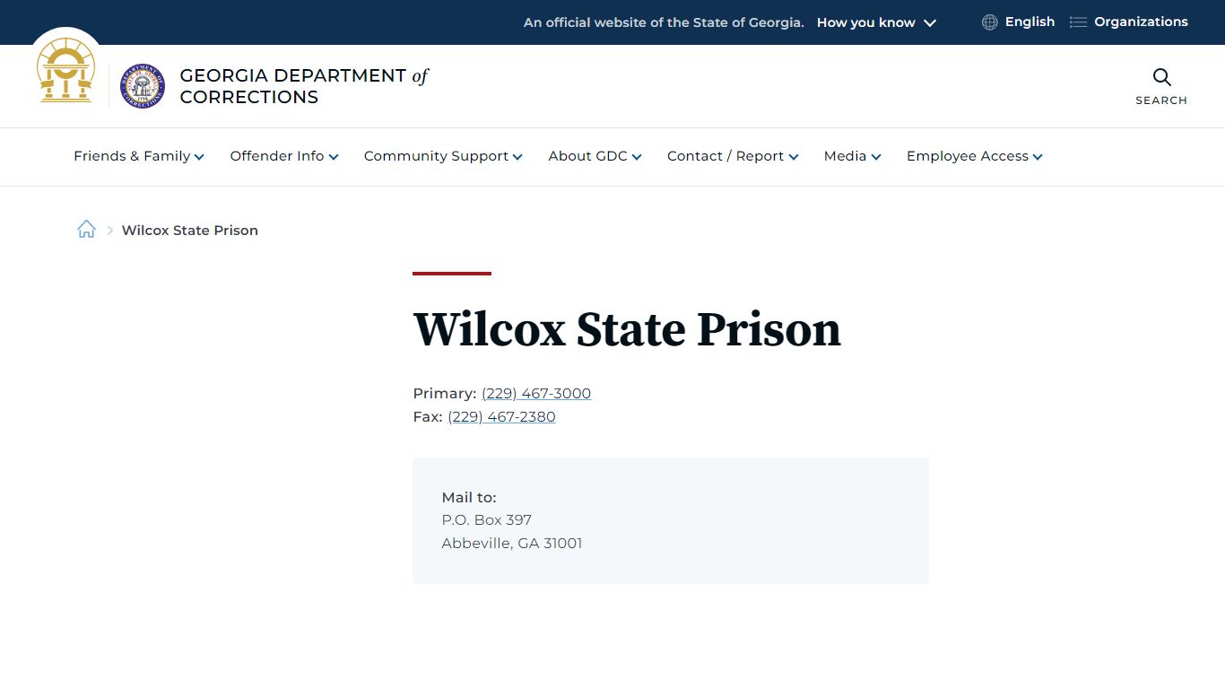 Wilcox State Prison | Georgia Department of Corrections