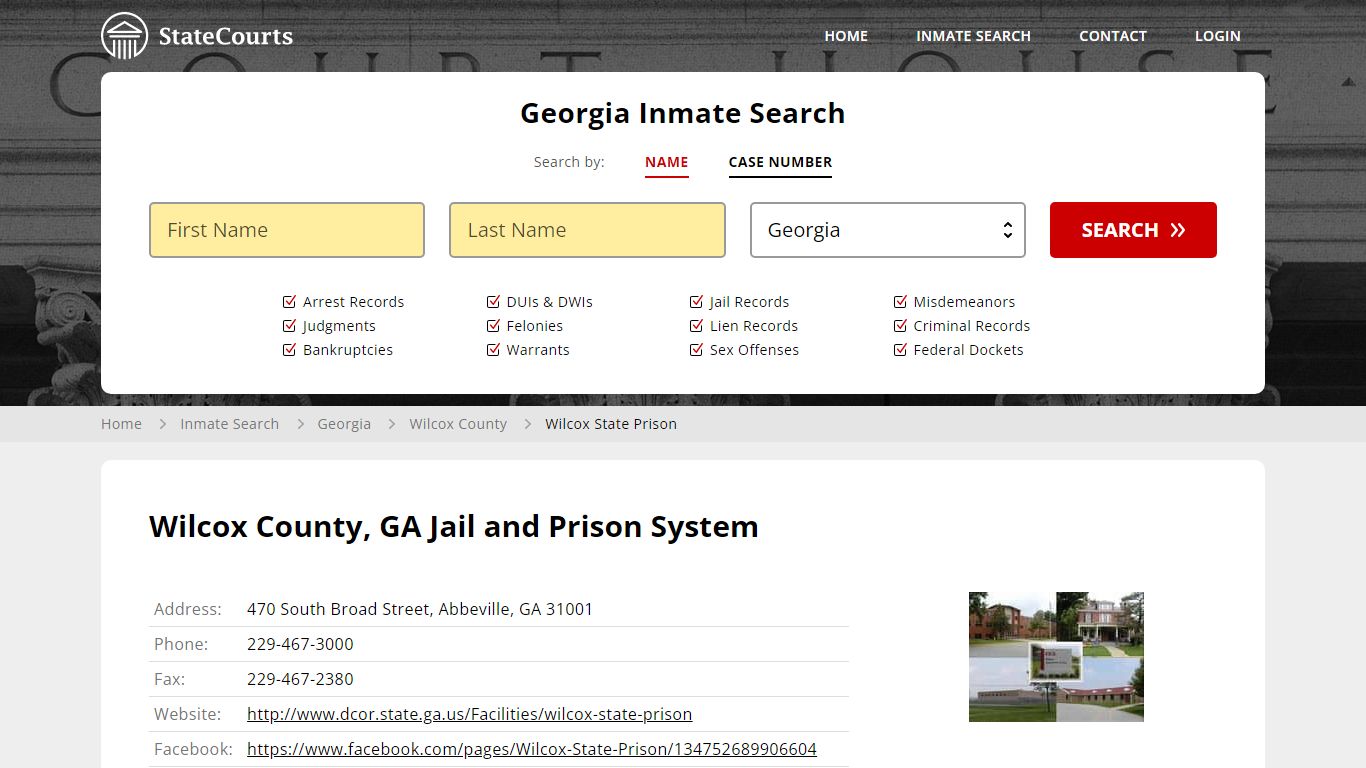 Wilcox State Prison Inmate Records Search, Georgia - StateCourts