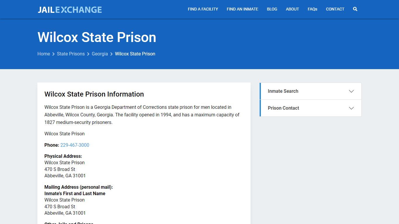 Wilcox State Prison Inmate Search, GA - Jail Exchange