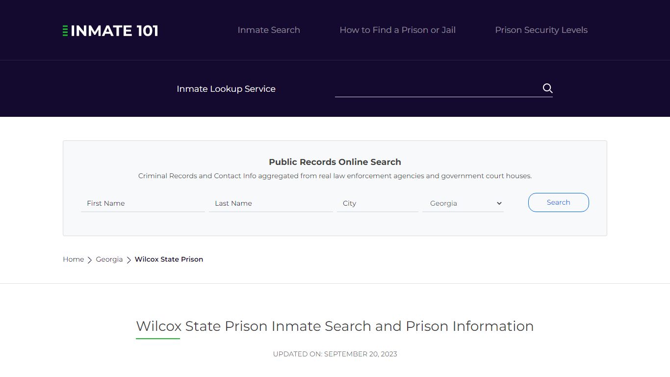 Wilcox State Prison Inmate Search and Prison Information